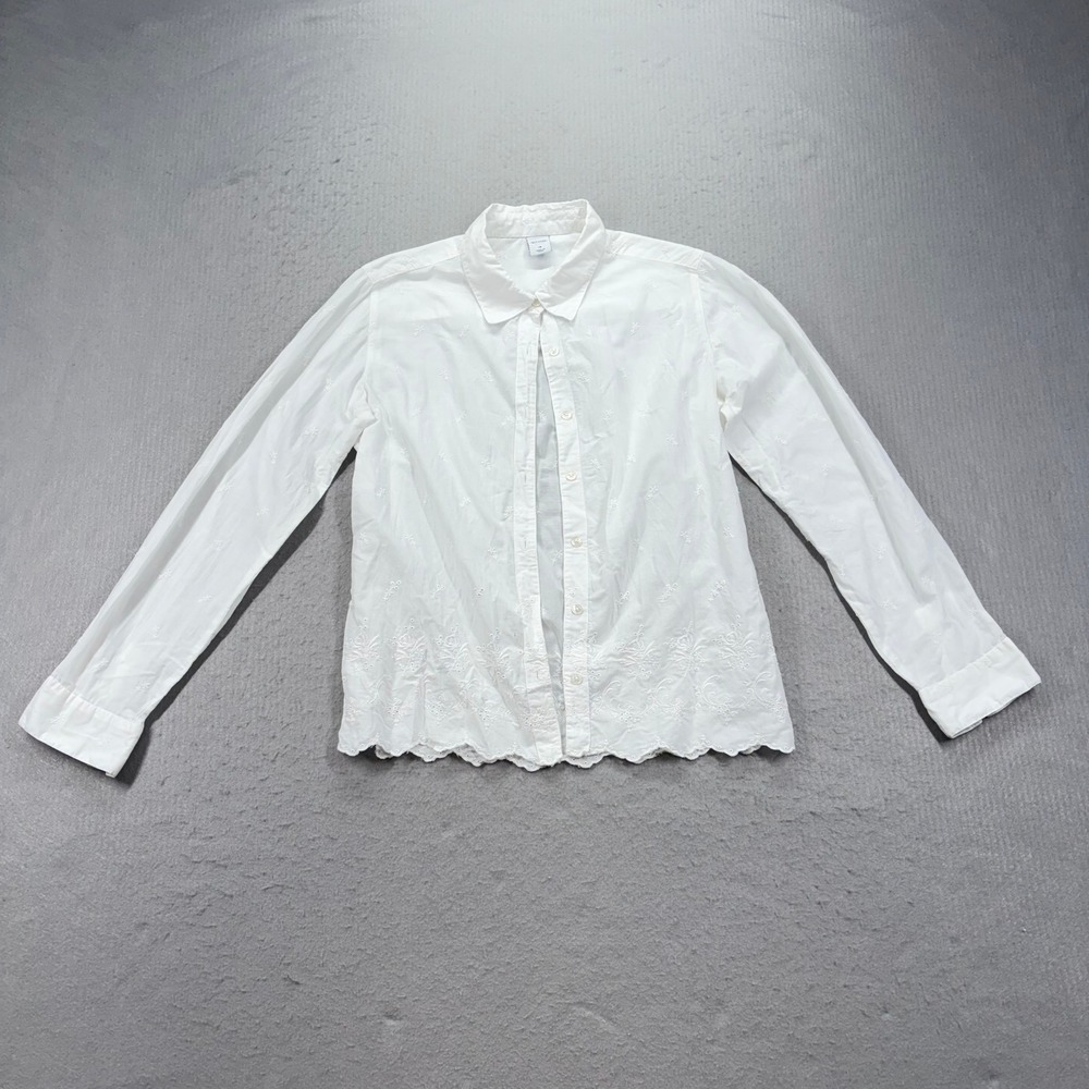Old Navy Button Down Shirt Women 16 White Embroidered Eyelet Scallop Hem